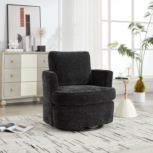 English Elm swivel Chenille Upholstered Office Chair with Metal Turntable, Breathable Durable Wood Frame for Comfort and Style Black W2120P322755