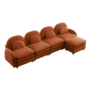 English Elm Teddy Fleece Curved Modular Sectional Sofa with Ottoman Four Seat Cloud Comfort Orange W5656S00103