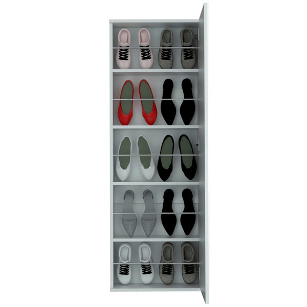 English Elm Wall Mounted Shoe Cabinet with Full Length Mirror Five Shelves White Entryway Organizer B097132917