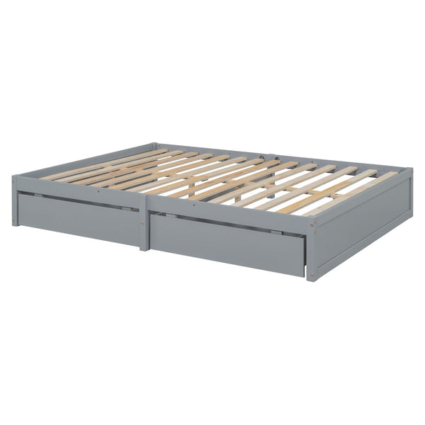 English Elm Full Size Pinewood Kids Daybed with Fence Rails Split Floor Bed and Storage Drawers Gray LP100882AAE