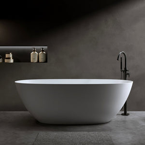 English Elm 65'' Resin Stone Freestanding Soaking Tub Ergonomic Matte White Spa Bath W2753P340262