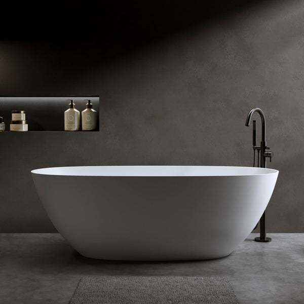 English Elm 65'' Resin Stone Freestanding Soaking Tub Ergonomic Matte White Spa Bath W2753P340262