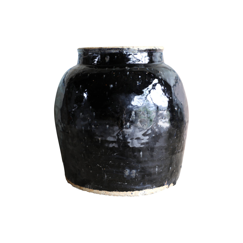 Lilys 10-12 Inchestall Vintage Oil Pot With Black Glaze Large (Size Vary) 8119-L