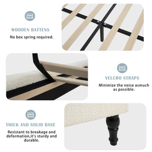 English Elm King Upholstered Bed Frame with Tall Bouclé Headboard, Solid Wood Feet, 12-Slat Support, 1000lb Capacity Beige 81.3 L x 31.5 W x 8.27 H W1716P335675