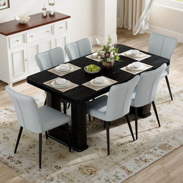English Elm Table Set: Modern Black Wood Dining Table With 6 Light Gray Pu Chairs For Stylish, Comfortable Meals W1151S04313-GIGA