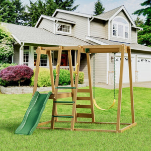 English Elm Epic Backyard Playset with Slide Dual Swings Sandbox and Fir Wood Frame W2992P246442