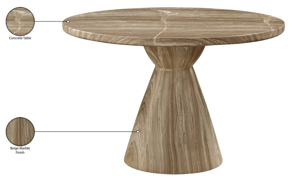 Meridian Furniture Aquino Round Concrete Dining Table Art Deco Hourglass Base Seats Four Indoor Outdoor Use Beige 811Beige-T