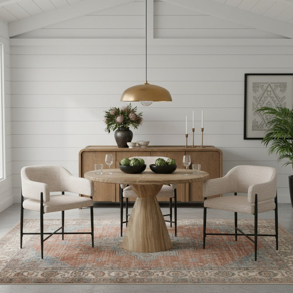 Meridian Furniture Aquino Round Concrete Dining Table Art Deco Hourglass Base Seats Four Indoor Outdoor Use Beige 811Beige-T