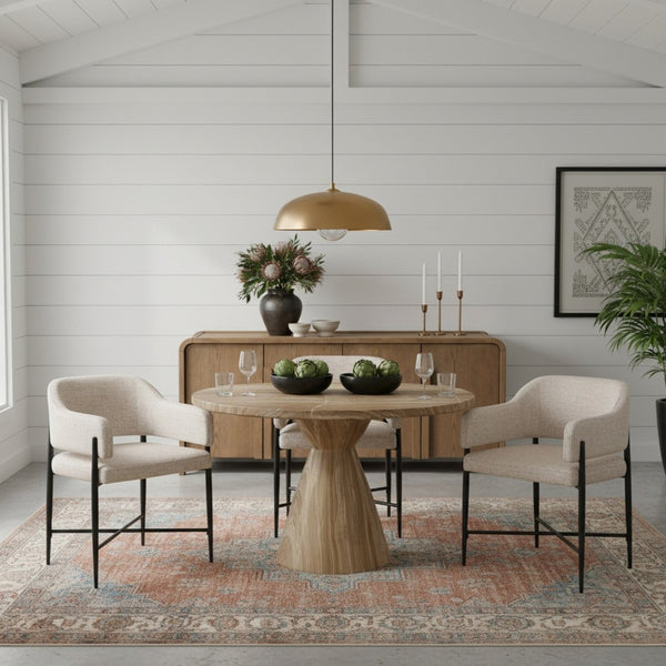 Meridian Furniture Aquino Round Concrete Dining Table Art Deco Hourglass Base Seats Four Indoor Outdoor Use Beige 811Beige-T