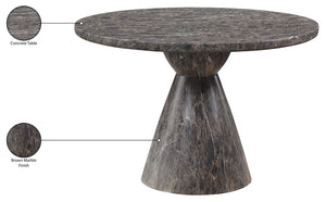 Meridian Furniture Aquino Round Concrete Dining Table Art Deco Hourglass Base Seats Four Indoor Outdoor Use Brown 811Brown-T