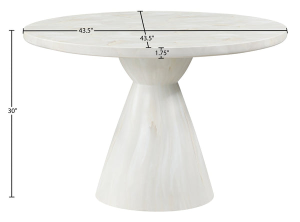 Meridian Furniture Aquino Round Concrete Dining Table Art Deco Hourglass Base Seats Four Indoor Outdoor Use White 811White-T