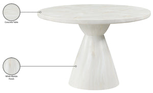 Meridian Furniture Aquino Round Concrete Dining Table Art Deco Hourglass Base Seats Four Indoor Outdoor Use White 811White-T