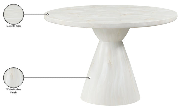 Meridian Furniture Aquino Round Concrete Dining Table Art Deco Hourglass Base Seats Four Indoor Outdoor Use White 811White-T