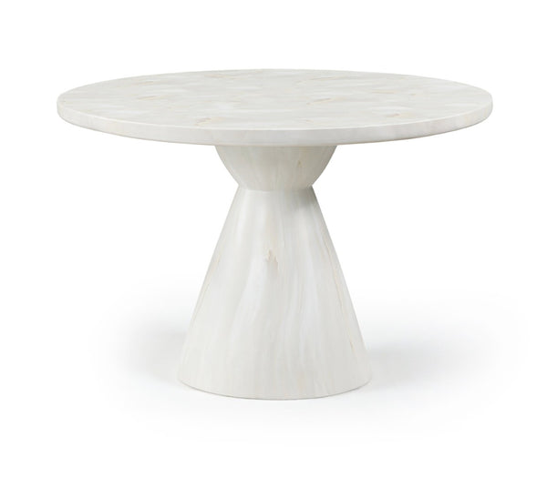 Meridian Furniture Aquino Round Concrete Dining Table Art Deco Hourglass Base Seats Four Indoor Outdoor Use White 811White-T