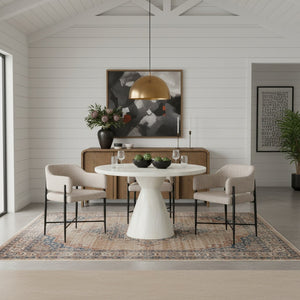 Meridian Furniture Aquino Round Concrete Dining Table Art Deco Hourglass Base Seats Four Indoor Outdoor Use White 811White-T