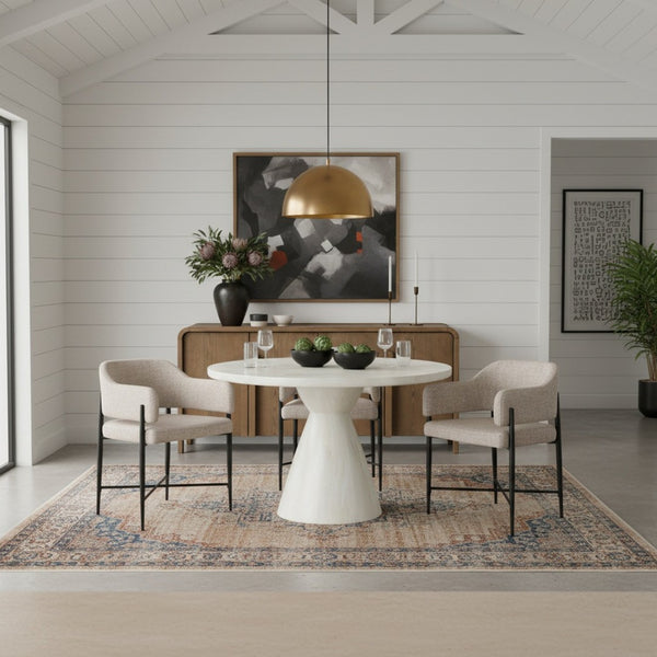 Meridian Furniture Aquino Round Concrete Dining Table Art Deco Hourglass Base Seats Four Indoor Outdoor Use White 811White-T