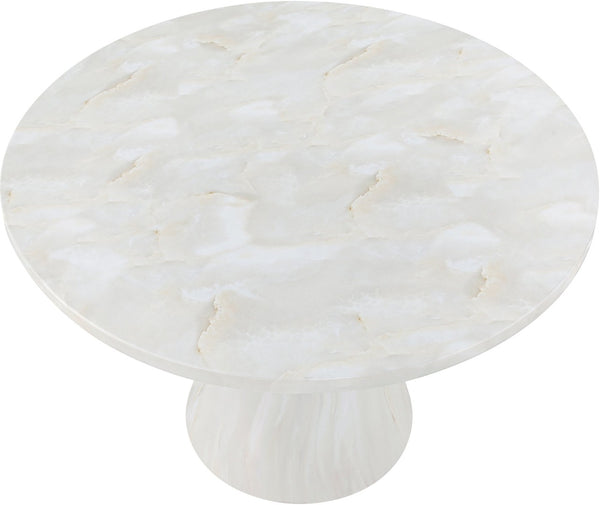 Meridian Furniture Aquino Round Concrete Dining Table Art Deco Hourglass Base Seats Four Indoor Outdoor Use White 811White-T