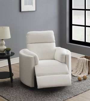 English Elm Sagen Beige Boucle Glider Recliner with Swivel and Pocket Coil Comfort, Compact 9" Wall Clearance B2726P241795