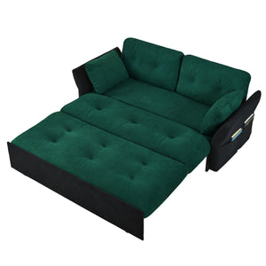 English Elm Convertible Pull Out Sofa Bed Queen Size with Steel Frame, Dual Armrests, Chenille Sleeper Couch with Storage and Casters Black+Green W3163P269679
