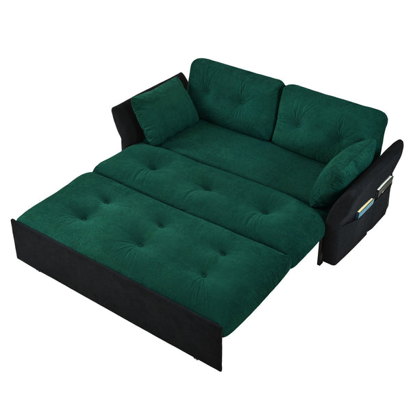 English Elm Convertible Pull Out Sofa Bed Queen Size with Steel Frame, Dual Armrests, Chenille Sleeper Couch with Storage and Casters Black+Green W3163P269679