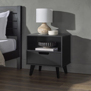 Hans Sleek Mid-Century Modern Nightstand with 1 Drawer and Open Cubby for Stylish Storage Solutions