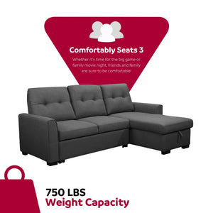 English Elm Living L-Shaped Sleeper Sofa Lounger with Storage Chaise, Convertible Sectional Bed, Durable Frame Grey 52 L x 35 W x 23 H B2741S00005