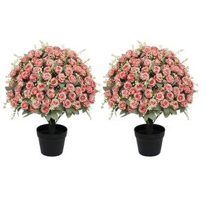English Elm 24-inch Faux Rose Arrangement Uv Resistant Silk Blooms Set of Two Cement Potted Decor Green,Pink W2945P458445