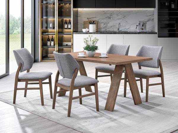 English Elm Sarha Walnut Rectangular 5-Piece Dining Set with Gray Linen Cushioned Chairs, Durable Wood Design B2726S00556