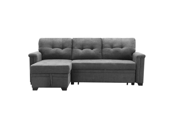 English Elm Aurora Woven Fabric Sleeper Sectional with Usb Charging Storage Chaise Living Room Gray B2749S00180