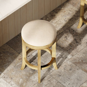 English Elm 26in. Backless Swivel Counterstool Solid Wood Farmhouse Seat Distressed Finish Kitchen Natural+Cream B2751P436422