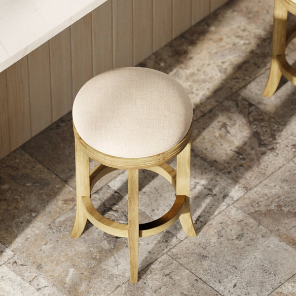 English Elm 26in. Backless Swivel Counterstool Solid Wood Farmhouse Seat Distressed Finish Kitchen Natural+Cream B2751P436422