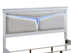 English Elm Lorana King Bed Teddy Bear Upholstered Headboard with Built in Led Ambient Light White B078S00670