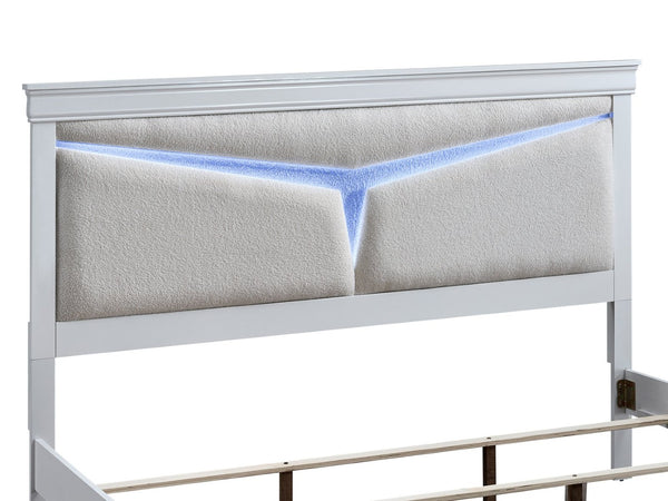 English Elm Lorana King Bed Teddy Bear Upholstered Headboard with Built in Led Ambient Light White B078S00670