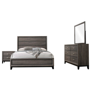 English Elm Carina 4-Piece Eastern King Bedroom Set With Grey Oak Finish & Black Accents For Modern Elegance B062S00902