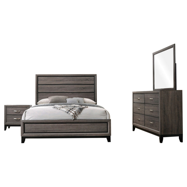 English Elm Carina 4-Piece Eastern King Bedroom Set With Grey Oak Finish & Black Accents For Modern Elegance B062S00902