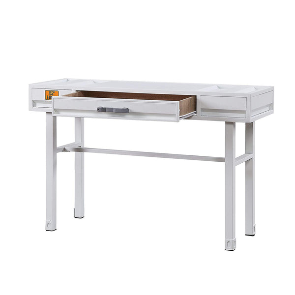 English Elm Metal Vanity Desk with Recessed Panel Design, One Drawer Accent Table for Stylish Bedroom Focal Point White B016P317132