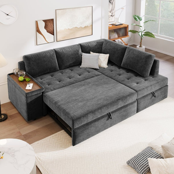 English Elm Mirod L Shaped Sleeper Sectional with Hidden Storage and Fold Out Bed for Apartments N760S0000030G