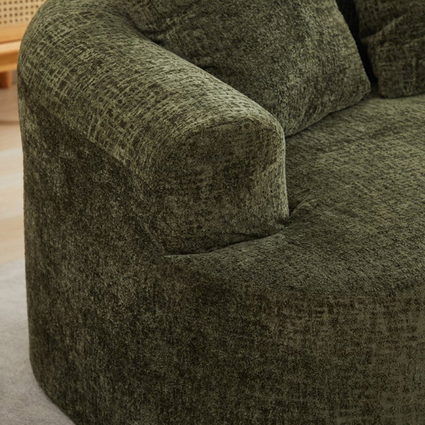 English Elm Curved Chenille Loveseat with Memory Foam Seating and Three Pillows for Compact Spaces Olive Green W2915P324471