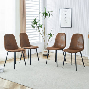 English Elm A set of 4 modern medieval restaurant cushioned side chairs with brown techno-fabric seats & black metal legs, ergonomic comfort and easy assembly (W115149079) W1151P306740