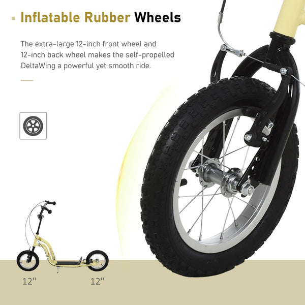 English Elm Aosom Youth Scooter Steel Frame Dual Caliper Brakes Inflatable Tire Kids Ride Beige W2225P217068