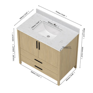 English Elm 24" Freestanding Bathroom Vanity with Countertop Soft Close Storage Melamine Cabinet T3785P442250
