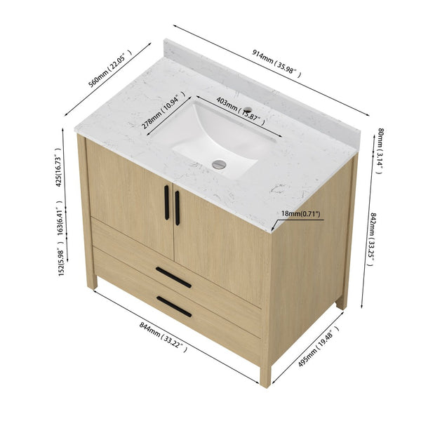 English Elm 24" Freestanding Bathroom Vanity with Countertop Soft Close Storage Melamine Cabinet T3785P442250