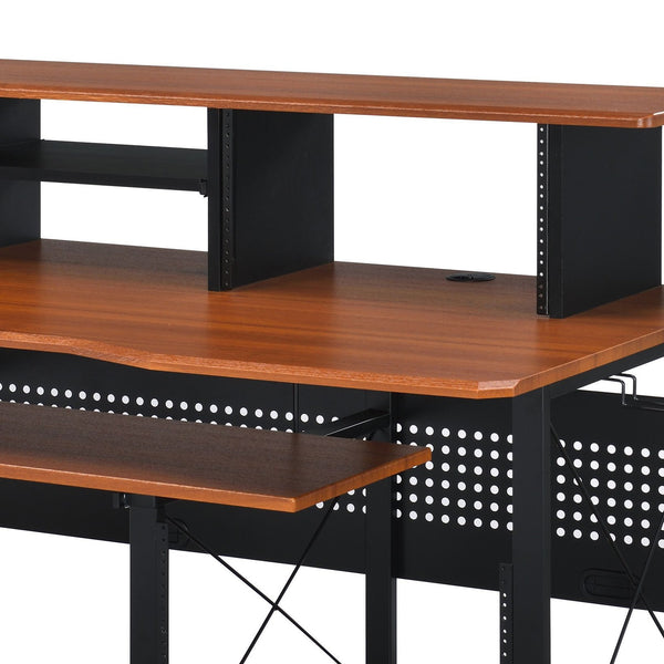 English Elm Megara Cherry & Black Music Desk with Keyboard Tray, Cable Management, Wheels & Multi-Storage Organizing B2726P265726