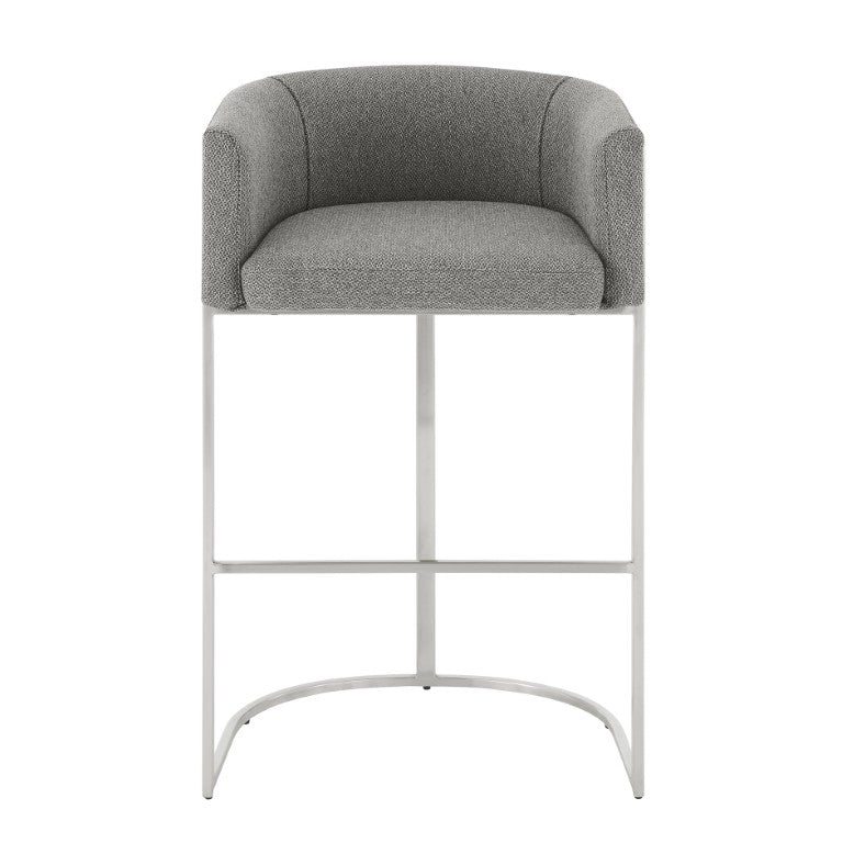 EuroStyle Marrisa Upholstered Barstool Recycled Fabric Square Frame Stainless Steel Footrest 81200GRY