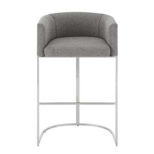 EuroStyle Marrisa Upholstered Barstool Recycled Fabric Square Frame Stainless Steel Footrest 81200GRY