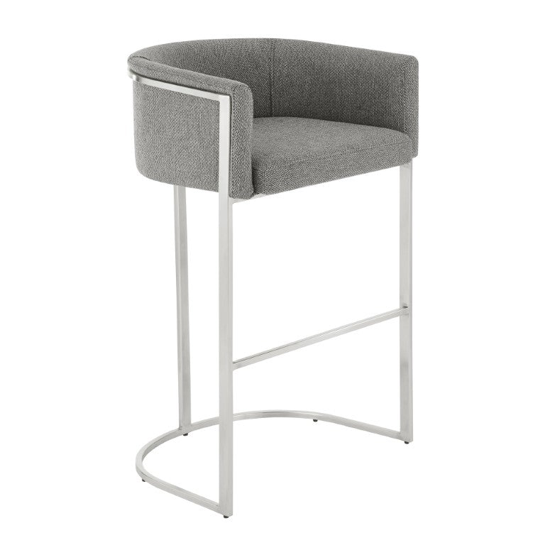 EuroStyle Marrisa Upholstered Barstool Recycled Fabric Square Frame Stainless Steel Footrest 81200GRY