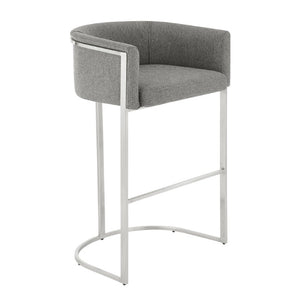 EuroStyle Marrisa Upholstered Barstool Recycled Fabric Square Frame Stainless Steel Footrest 81200GRY