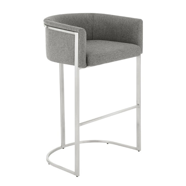 EuroStyle Marrisa Upholstered Barstool Recycled Fabric Square Frame Stainless Steel Footrest 81200GRY