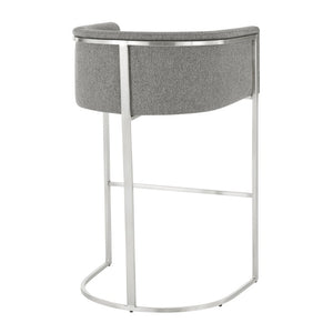 EuroStyle Marrisa Upholstered Barstool Recycled Fabric Square Frame Stainless Steel Footrest 81200GRY