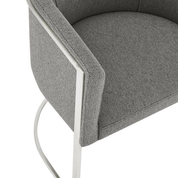 EuroStyle Marrisa Contemporary Lounge Chair Upholstered Gray Fabric Brushed Steel Base 81202GRY